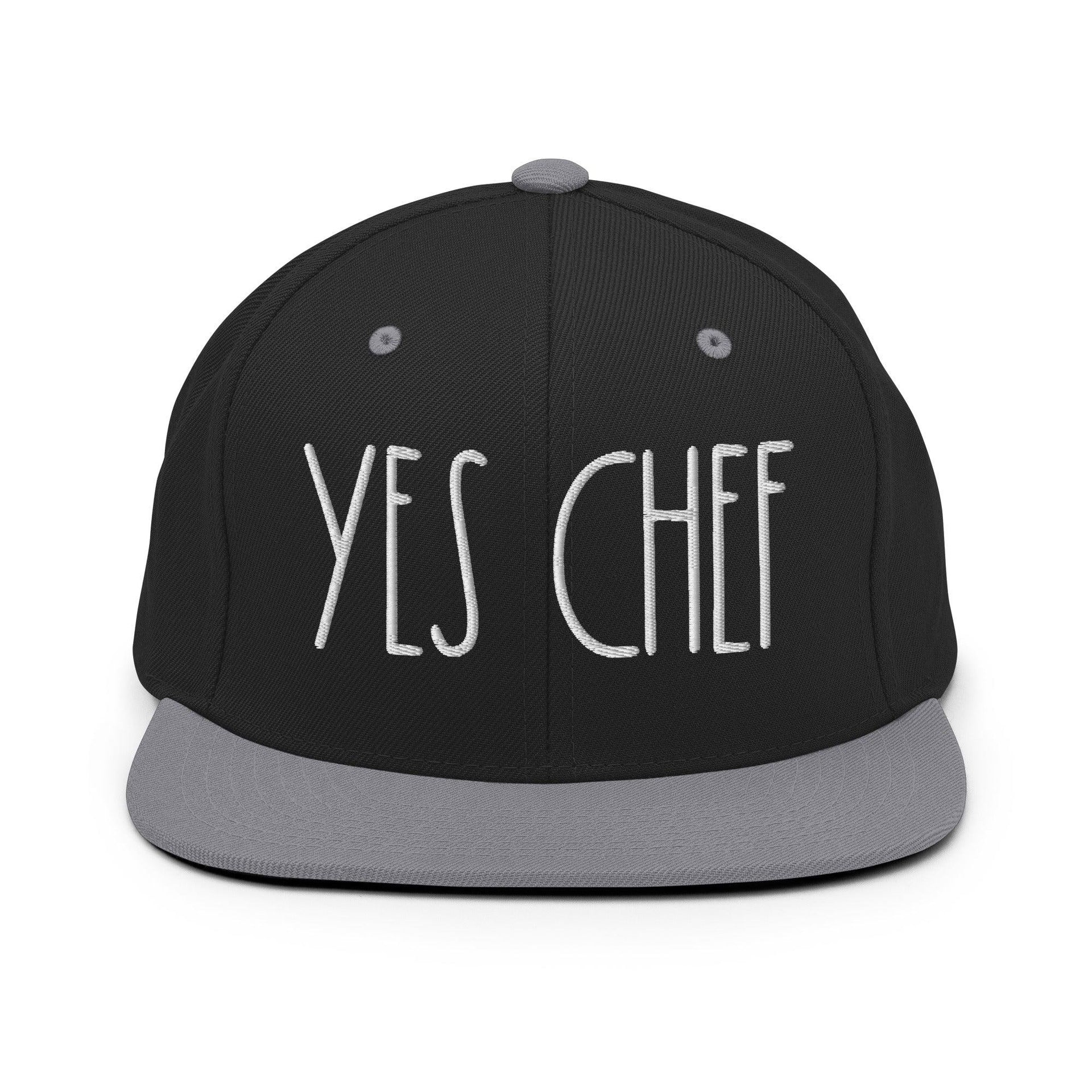 Yes Chef Bill Brim Snapback Hat Black Silver Capital Crowns Funny Snapback Hats