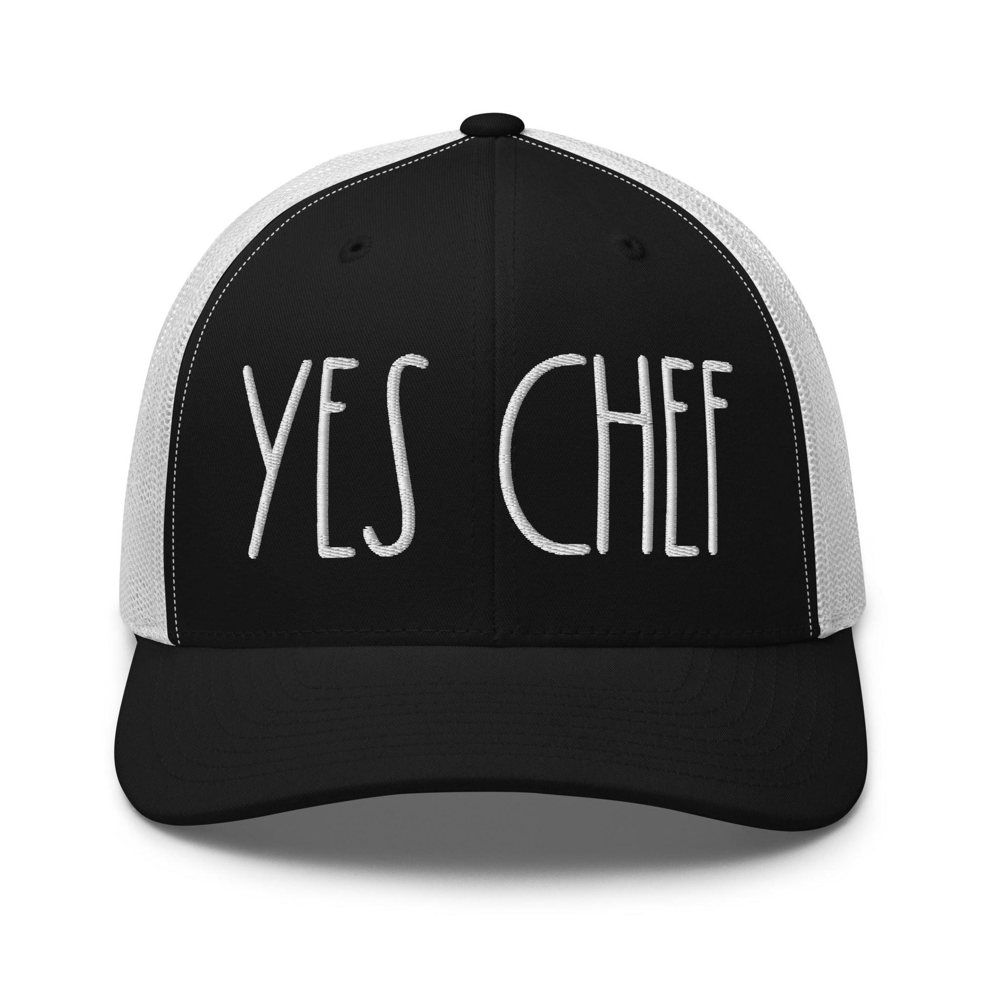 Yes Chef Retro Trucker Hat Black White Capital Crowns Funny Trucker Hats