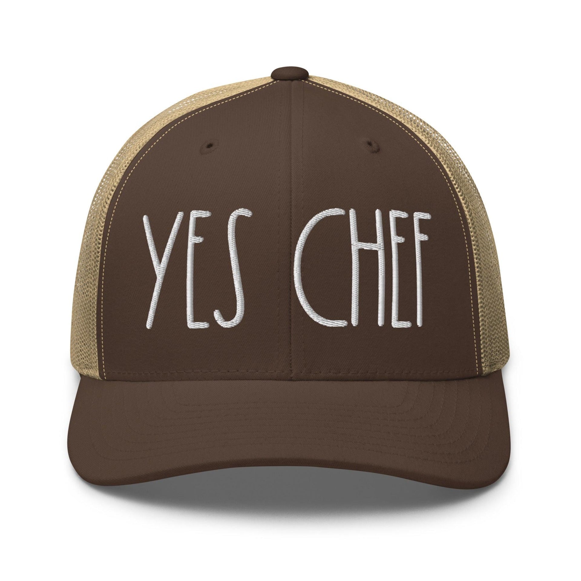 Yes Chef Retro Trucker Hat Brown Khaki Capital Crowns Funny Trucker Hats