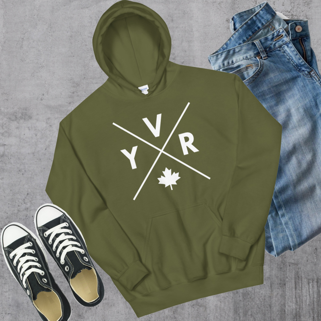 YVR π Hoodie Military Green Canadian City Apparel vancouver