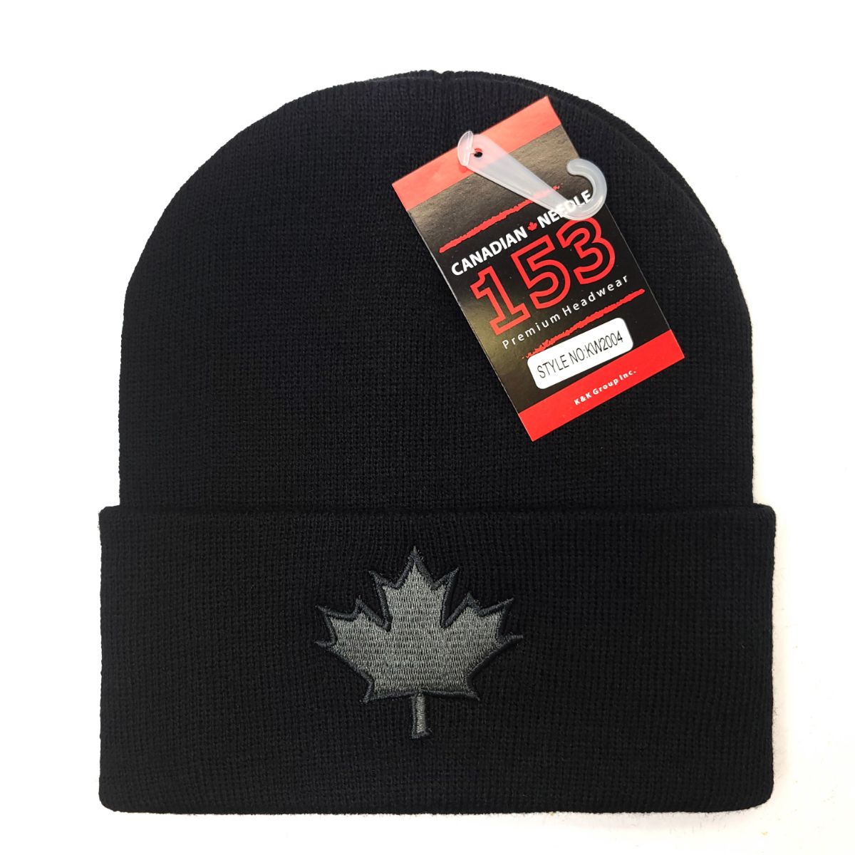 Canada Leaf Knit Toque - Cuff, Multi-Coloured Black with Black Logo OSFA Best Seller