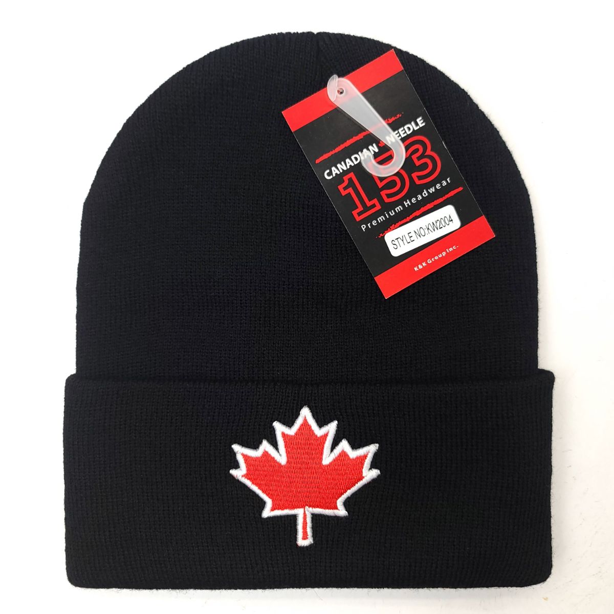 Canada Leaf Knit Toque - Cuff, Multi-Coloured Black with Red Logo OSFA Best Seller