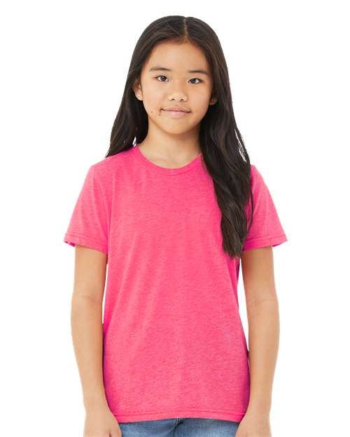 BELLA + CANVAS 3413Y, Youth Triblend Tee, Charity Pink Triblend