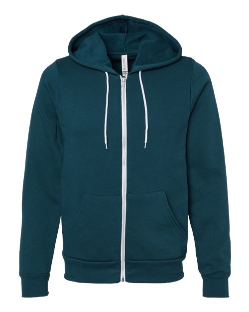 BELLA + CANVAS 3739, Unisex Sponge Fleece Full-zip Hoodie Sweatshirt, Atlantic