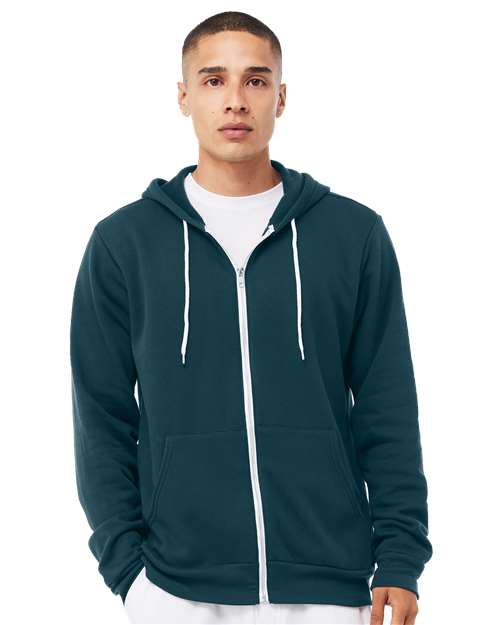 BELLA + CANVAS 3739, Unisex Sponge Fleece Full-zip Hoodie Sweatshirt, Atlantic