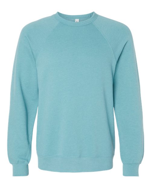 BELLA + CANVAS 3901, Unisex Sponge Fleece Raglan Crewneck Sweatshirt, Heather Blue Lagoon