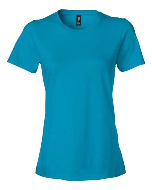 Gildan 880 Women's Softstyle® Lightweight T-Shirt Caribbean Blue Cotton Cotton-Poly Blend Lightweight Polyester Premium Short Sleeves Side-Seamed Slim Fit T-Shirts Tear-Away Label Tops Womens Womens Tops Woven Shirts