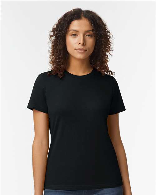 Gildan 65000L Women's Softstyle® Midweight T-Shirt Pitch Black Cotton Cotton-Poly Blend Midweight Moisture-Wicking Polyester Premium Short Sleeves Side-Seamed Slim Fit Sport / Athletic T-Shirts Tear-Away Label Tops Womens Womens Tops Woven Shirts