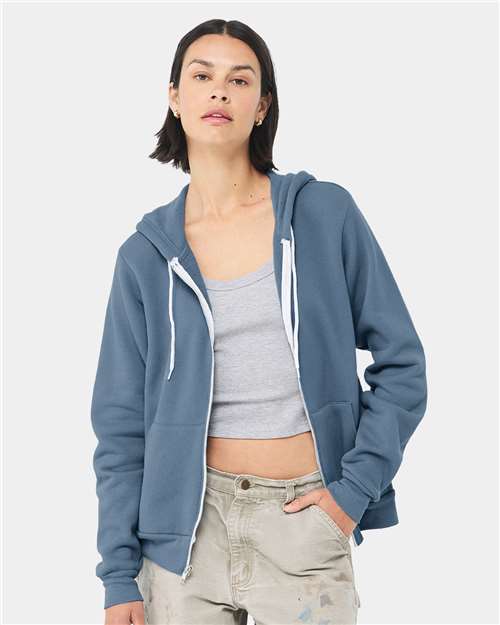 Unisex Sponge Fleece Full-Zip Hoodie Sweatshirt - Steel Blue -  - 2769