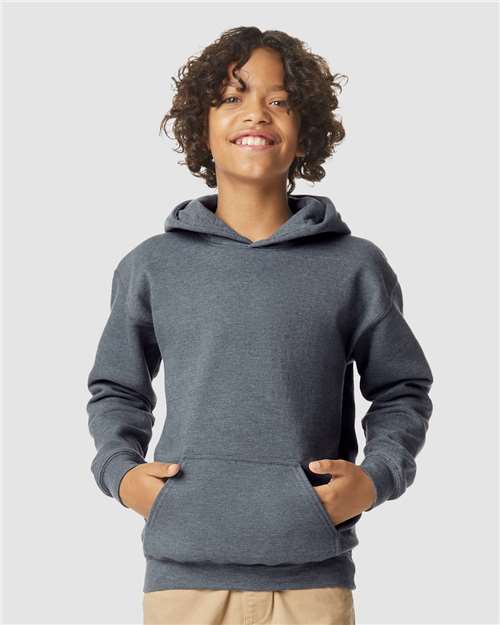 Gildan SF500B, Youth Softstyle Midweight Hooded Sweatshirt, Dark Heather
