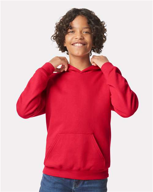 Gildan SF500B, Youth Softstyle Midweight Hooded Sweatshirt, Red