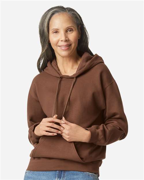 Gildan SF500 Unisex Softstyle® Midweight Hooded Sweatshirt Cocoa Cotton Cotton-Poly Blend Fleece Hooded Insulated Jersey Midweight Moisture-Wicking Outerwear Pocket Polyester Regular Fit Spandex Sport / Athletic Super Heavyweight Sweatshirts & Fleece Tear-Away Label Tops Womens Womens Tops