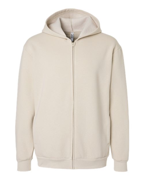 American Apparel RF497, Unisex Reflex Fleece Full-zip Hoodie Sweatshirt, Bone