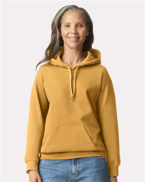 Gildan SF500 Unisex Softstyle® Midweight Hooded Sweatshirt Mustard Cotton Cotton-Poly Blend Fleece Hooded Insulated Jersey Midweight Moisture-Wicking Outerwear Pocket Polyester Regular Fit Spandex Sport / Athletic Super Heavyweight Sweatshirts & Fleece Tear-Away Label Tops Womens Womens Tops