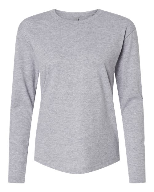 Next Level 3911, Women's Cotton Relaxed Long Sleeve Tee, Heather Grey