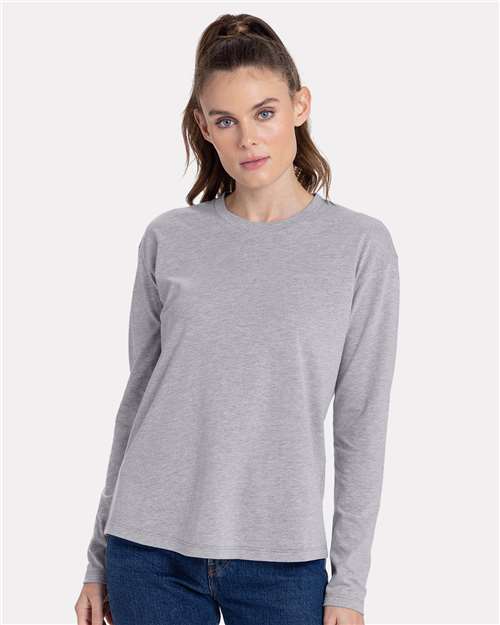 Next Level 3911, Women's Cotton Relaxed Long Sleeve Tee, Heather Grey