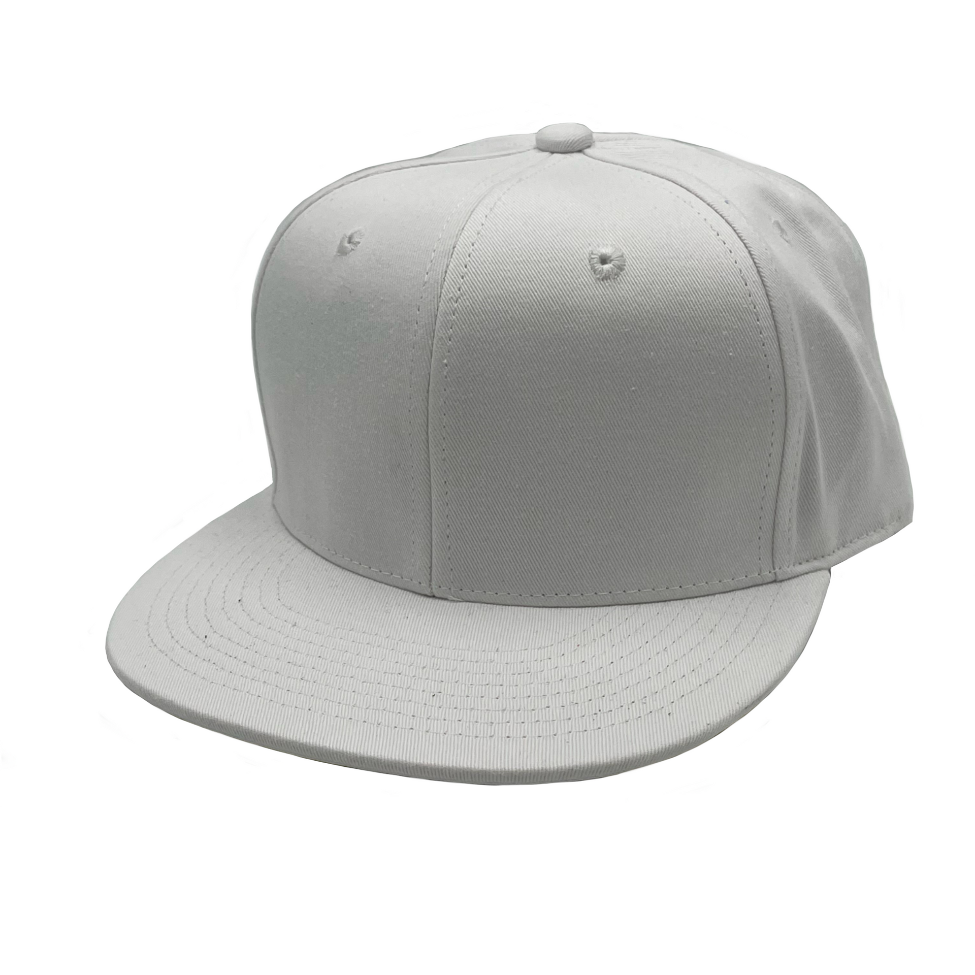 GNV-019 - 6 Panels Round Flat Bill Snapback White One Size 6 PANELS COTTON FLAT HIGH PROFILE nissi caps SNAPBACK STRUCTURED UNISEX