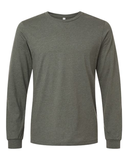BELLA + CANVAS 3501CVC, Heather Cvc Long Sleeve Tee, Heather Military Green