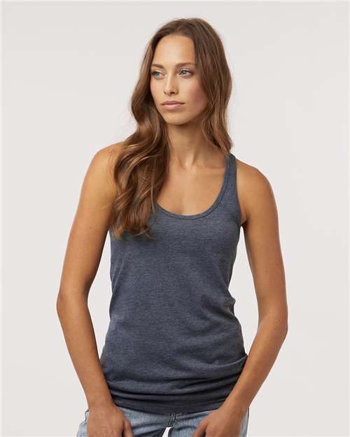 Women's Racerback Blend Tank - - 9429 Heather Navy 01142 3590 6-6.9 oz Adult Cotton Cotton - Ringspun Crops and Tanks Festival Season M&O No Visible Logos Polyester - Over 50% Regular (5-6 oz) S&S Exclusive Brands Side Seams Sleeveless T-Shirts T-Shirts - Premium Tank Tops Tear Away Tops Womens Y2K Fashion Trends