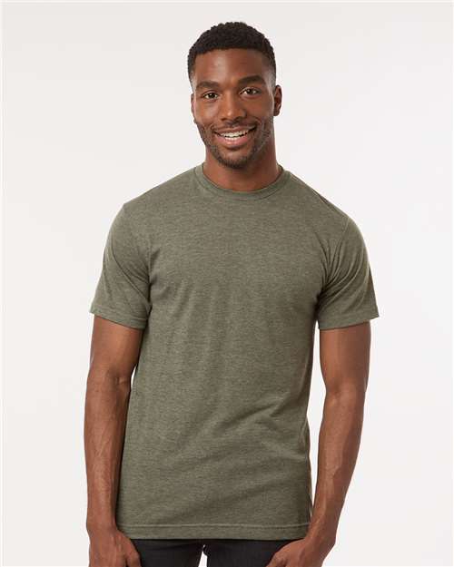 Deluxe Blend T-Shirt - - 9421 Heather Military Green 00842 3541 6-6.9 oz Adult Cotton Cotton - Ringspun Crewneck Fall Style Guide 2024 CA Festival Season M&O Mens & Unisex No Visible Logos Polyester - Over 50% Regular (5-6 oz) S&S Exclusive Brands Short Sleeves Side Seams T-Shirts T-Shirts - Premium Tops