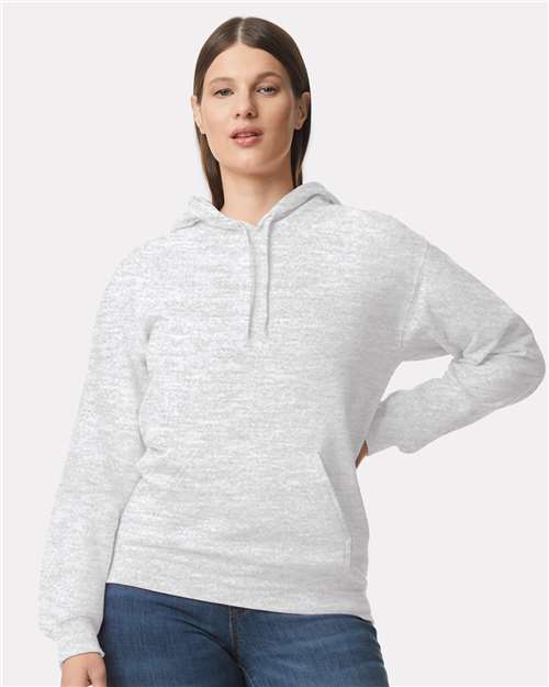Gildan SF500 Unisex Softstyle® Midweight Hooded Sweatshirt Ash Cotton Cotton-Poly Blend Fleece Hooded Insulated Jersey Midweight Moisture-Wicking Outerwear Pocket Polyester Regular Fit Spandex Sport / Athletic Super Heavyweight Sweatshirts & Fleece Tear-Away Label Tops Womens Womens Tops