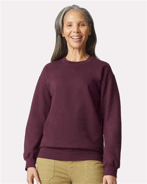 Gildan SF000 Unisex Softstyle® Midweight Crewneck Sweatshirt Maroon Cotton Cotton-Poly Blend Crewneck Fleece Midweight Moisture-Wicking Outerwear Polyester Regular Fit Spandex Sport / Athletic Super Heavyweight Sweatshirts & Fleece Tear-Away Label Tops Womens Womens Tops