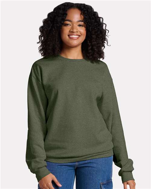 Unisex Ultimate CVC Crewneck Sweatshirt - - 12545 Military Green Heather 01735 2025 Fleece and Outerwear 7-7.9 oz Cotton Cotton - Ringspun Crewneck Fleece Fleece - Premium - Crew IC48MR JERZEES Mens & Unisex Moisture-Management Playbook - School & Team Back to School K-12 Playbook - School & Teams Playbook Summer to School Polyester Preshrunk Pullovers Sustainable Materials Sweatshirts Sweatshirts & Fleece Tear Away Tops