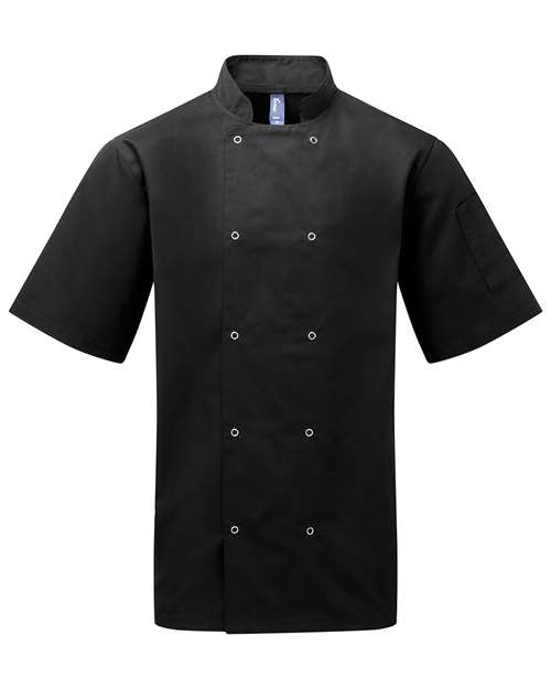 Artisan Collection by Reprime RP664, Unisex Ten Studded Front Short Sleeve Chef Coat, Black
