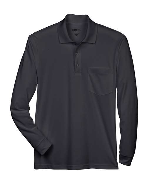 CORE365 88192P, Men's Pinnacle Performance Long Sleeve Piqué Polo With Pocket, Black