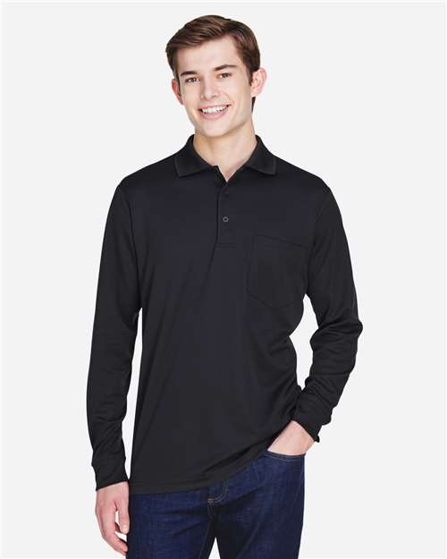 CORE365 88192P, Men's Pinnacle Performance Long Sleeve Piqué Polo With Pocket, Black