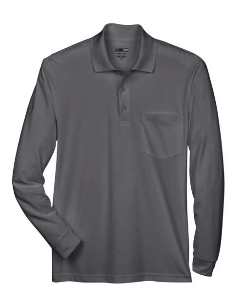 CORE365 88192P, Men's Pinnacle Performance Long Sleeve Piqué Polo With Pocket, Carbon