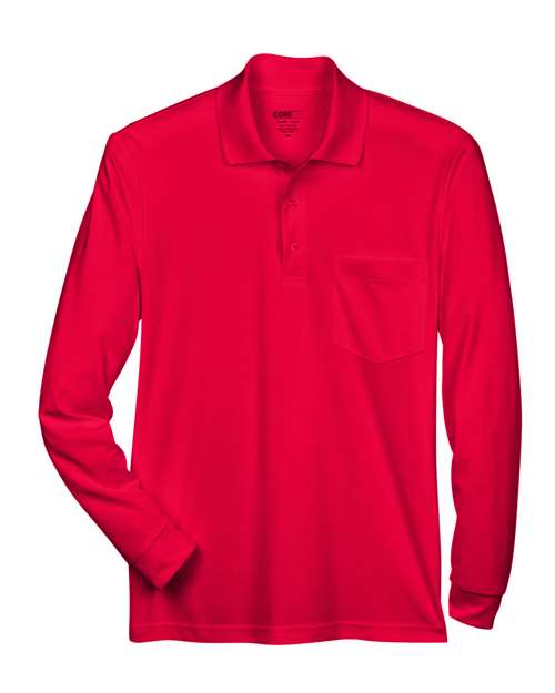 CORE365 88192P, Men's Pinnacle Performance Long Sleeve Piqué Polo With Pocket, Classic Red