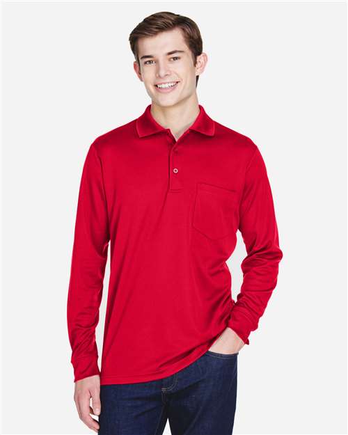 CORE365 88192P, Men's Pinnacle Performance Long Sleeve Piqué Polo With Pocket, Classic Red