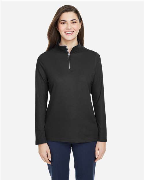 CORE365 CE405W, Women's Fusion Chromasoft Pique Quarter-zip Pullover, Black