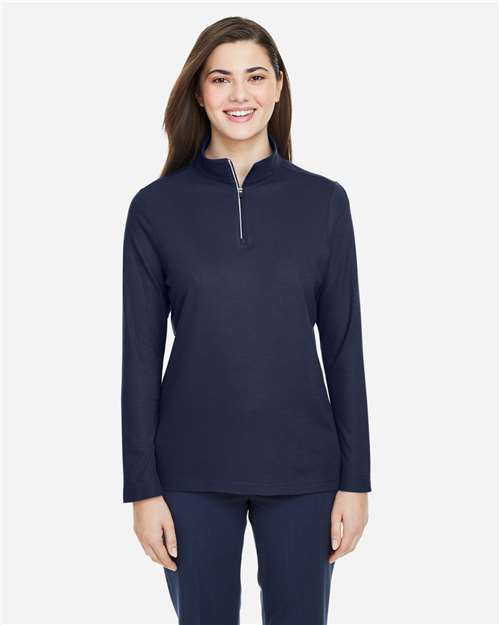 CORE365 CE405W, Women's Fusion Chromasoft Pique Quarter-zip Pullover, Classic Navy