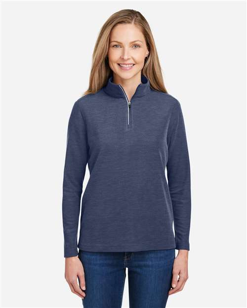 CORE365 CE405W, Women's Fusion Chromasoft Pique Quarter-zip Pullover, Classic Navy Heather