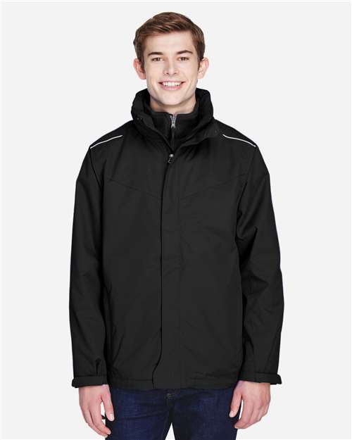 CORE365 88205, Men's Region 3-in-1 Jacket With Fleece Liner, Black