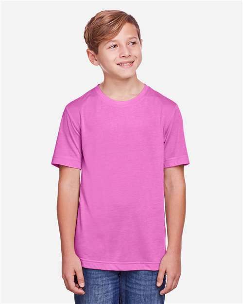 CORE365 CE111Y, Youth Fusion Chromasoft Performance T-shirt, Charity Pink