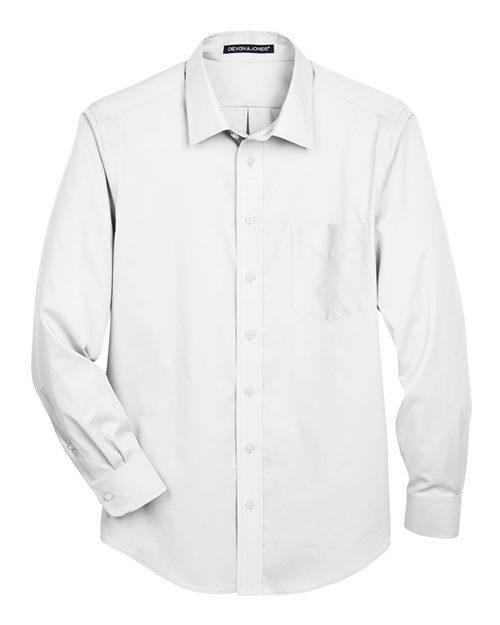 Devon & Jones DG530, Men's Crown Collection Solid Stretch Twill Woven Dress Shirt, White