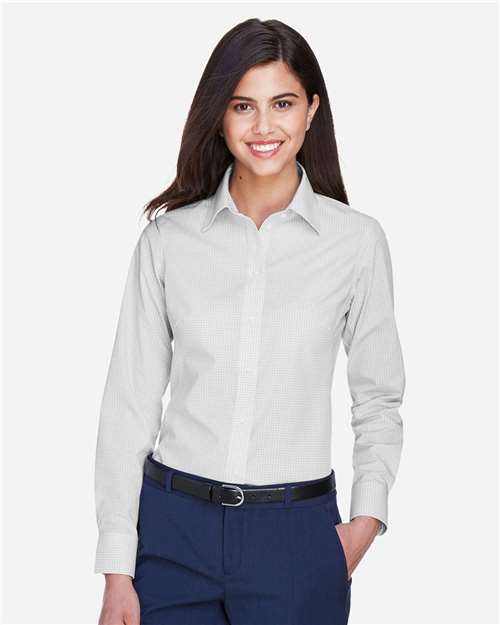 Devon & Jones D640W, Women's Crown Collection Gingham Check Woven Dress Shirt, Silver