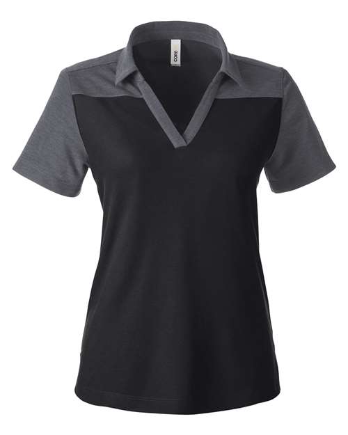 CORE365 CE112CW, Women's Fusion Chromasoft Colorblock Polo, Black/ Carbon Heather