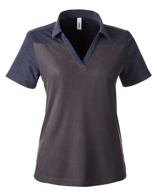 CORE365 CE112CW, Women's Fusion Chromasoft Colorblock Polo, Carbon/ Classic Navy Heather