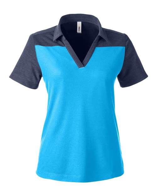 CORE365 CE112CW, Women's Fusion Chromasoft Colorblock Polo, Electric Blue/ Classic Navy Heather