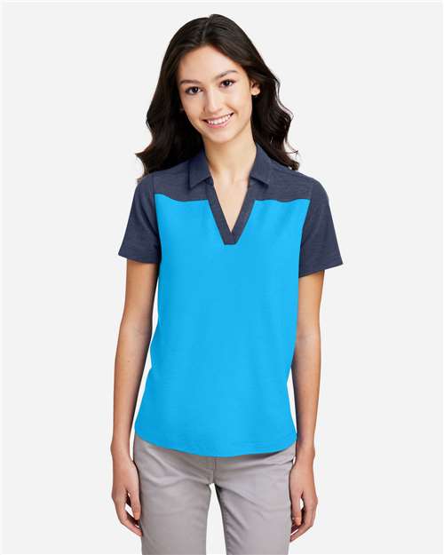CORE365 CE112CW, Women's Fusion Chromasoft Colorblock Polo, Electric Blue/ Classic Navy Heather
