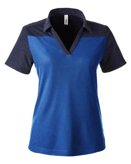 CORE365 CE112CW, Women's Fusion Chromasoft Colorblock Polo, True Royal/ Classic Navy Heather