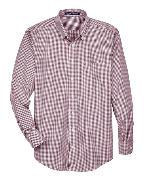 Devon & Jones D640, Men's Crown Collection Gingham Check Woven Dress Shirt, Burgundy