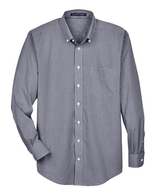 Devon & Jones D640, Men's Crown Collection Gingham Check Woven Dress Shirt, Navy