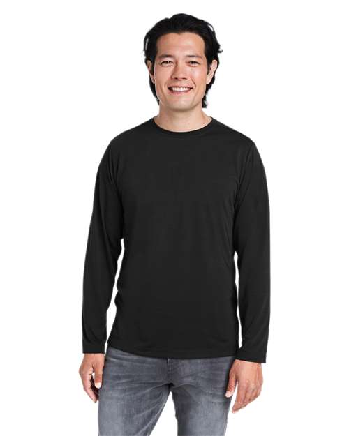 Unisex Fusion ChromaSoft™ Performance Long Sleeve T-Shirt - - 13253 Black 271A7 4-4.9 oz AB Exclusive Brands Activewear Antimicrobial CA New ab CE111L CORE365 Crewneck Long Sleeves Mens & Unisex Moisture-Management New AB Performance Polyester - 100% Pullovers S&S Exclusive Brands Safety Spiritwear T-Shirts T-Shirts - Long Sleeve Tear Away Tops
