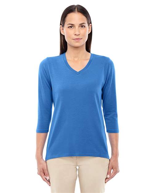 Women's Perfect Fit™ Bracelet-Length V-Neck Top - - 13256 French Blue 3/4 Sleeves 5-5.9 oz 722B2 AB Exclusive Brands CA New ab Cotton Devon & Jones DP184W Knit New AB Polos & Knits Rayon S&S Deep Deals S&S Exclusive Brands Spandex T-Shirts - Long Sleeve Tops V-Neck Womens