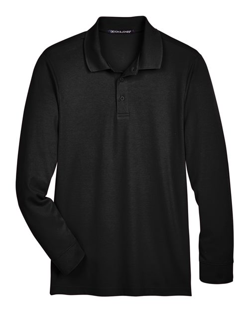 Devon & Jones DG20L, Men's Crownlux Performance Plaited Long Sleeve Polo, Black